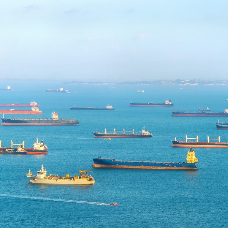 Industrial cargo shipping tankers in Singapore harbor
